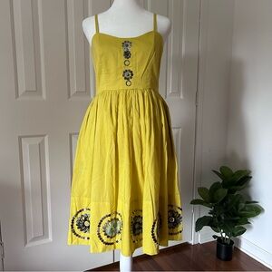 Anthro Girls From Savoy Yellow Embellished Embroidered Beaded Cotton Dress Sz 2